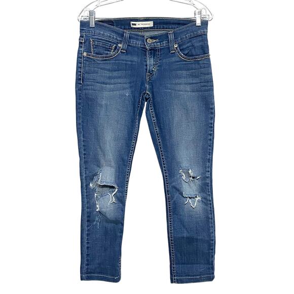 Levis 524 Too Superlow Jeans Womens 27 Stretch Ripped Distressed Trashed Grunge - Picture 1 of 11